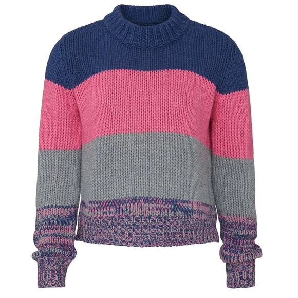 One Grey Day Women's Gigi Retro Multi Striped Cropped Sweater XS Blue Pink - Picture 14 of 15
